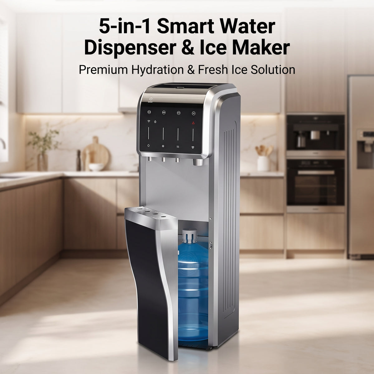 5-In-1 Bottom Loading Water Cooler Water Dispenser with Crushed & Chewable Ice Maker, Child Safety Lock Inset