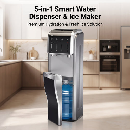 5-In-1 Bottom Loading Water Cooler Water Dispenser with Crushed & Chewable Ice Maker, Child Safety Lock Inset