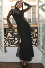 Sexy Lace Patchwork Fitted Cutout Maxi Dress