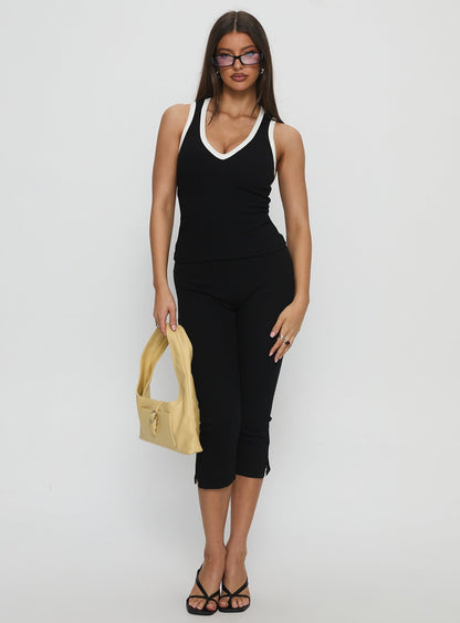 Baseline V Neck Rib Tank Top Black / White