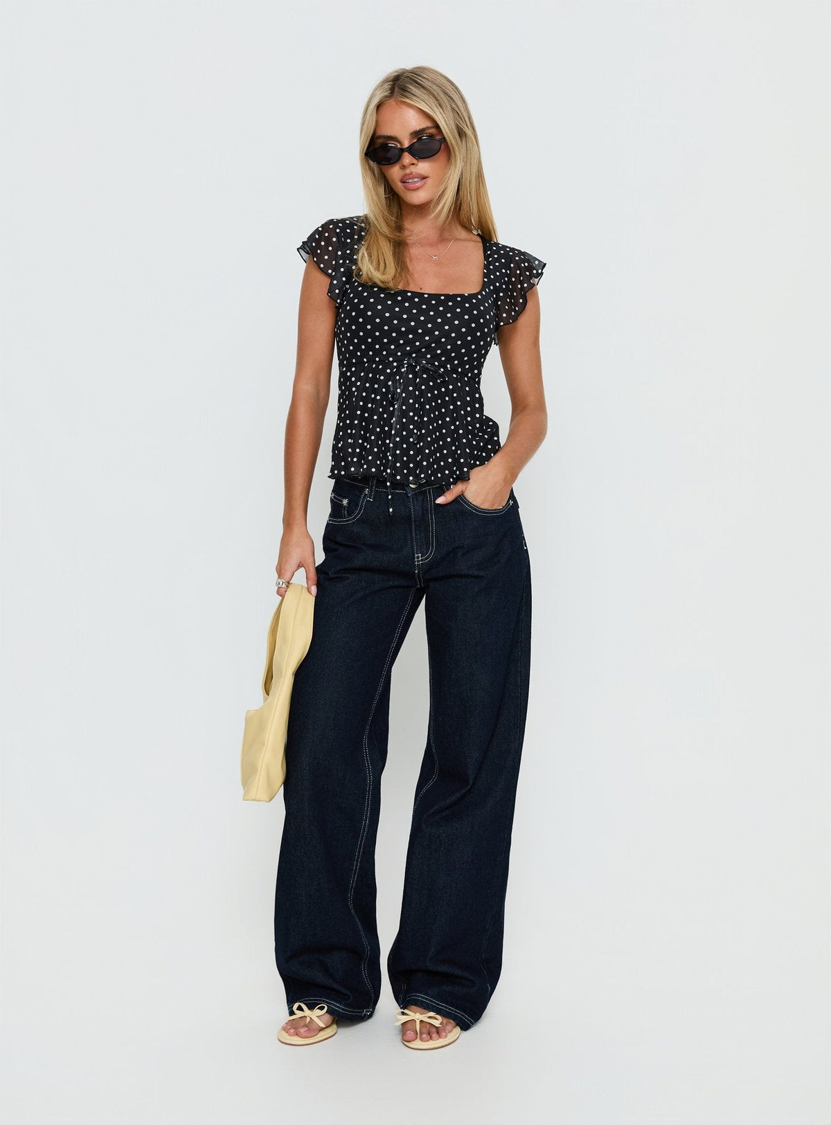Auroraah Frill Top Black Polka