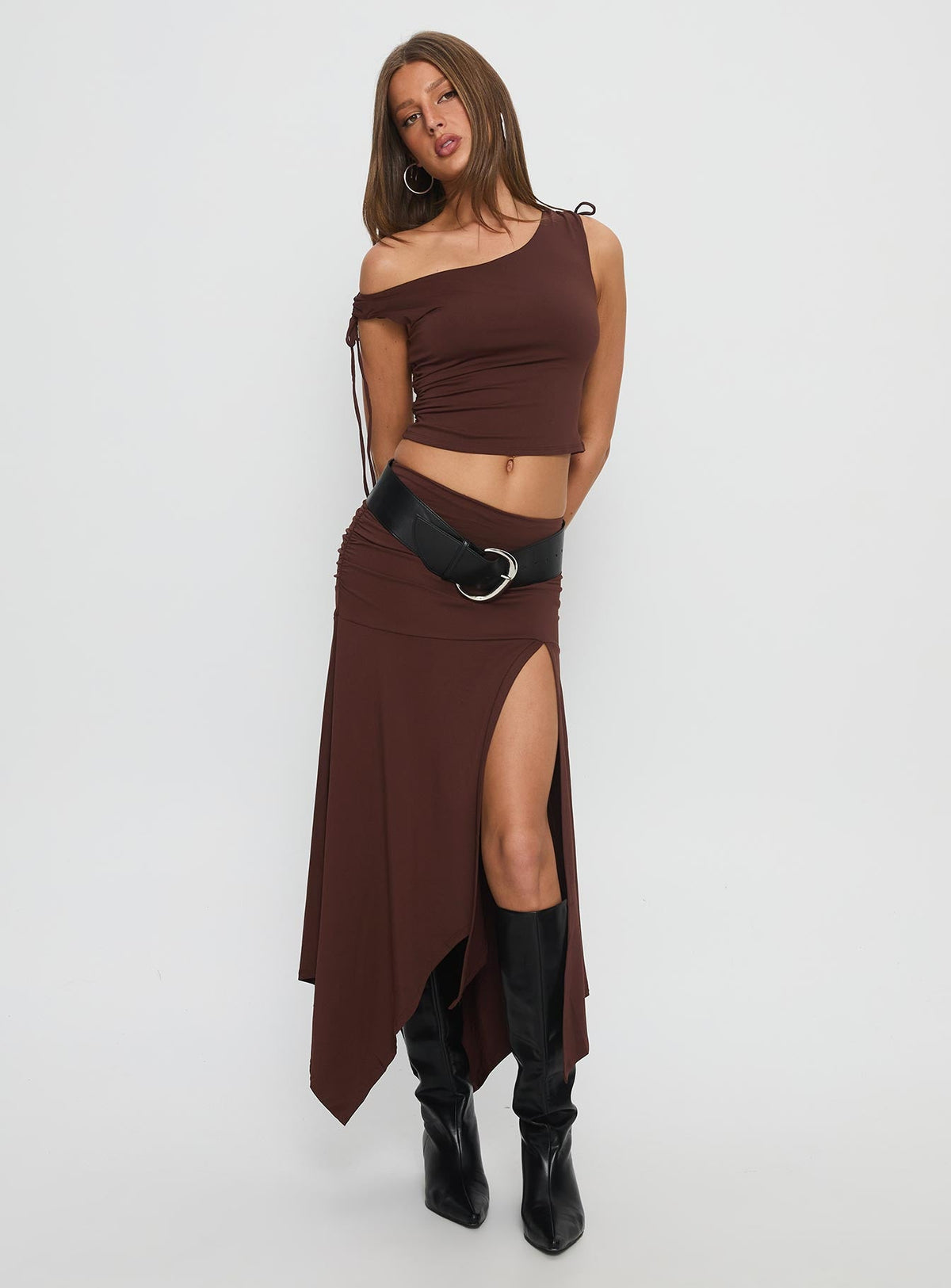 Azlynn Off Shoulder Set Brown