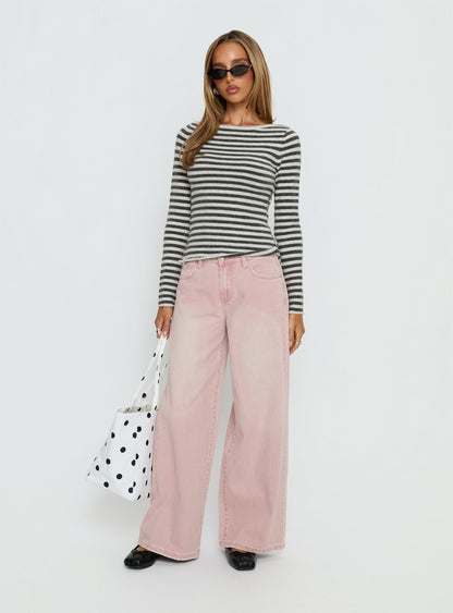 Annalyse Long Sleeve Button Detail Top Stripe