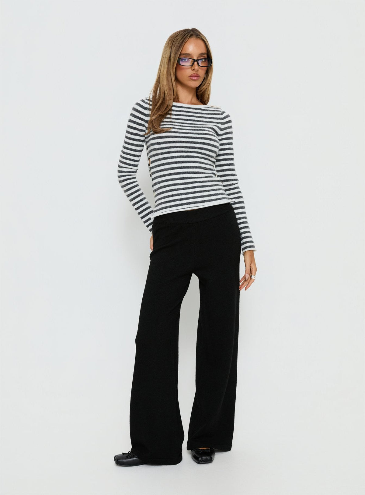 Bekki Wide Leg Knit Pant Black