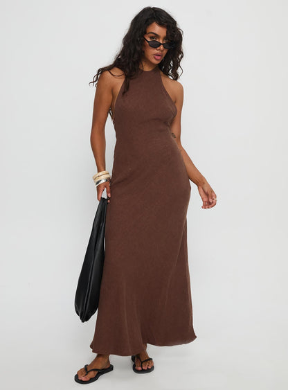 Annetta Halter Maxi Dress Chocolate