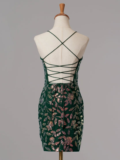 Green - Bodycon V Neck Sequined Homecoming Dresses