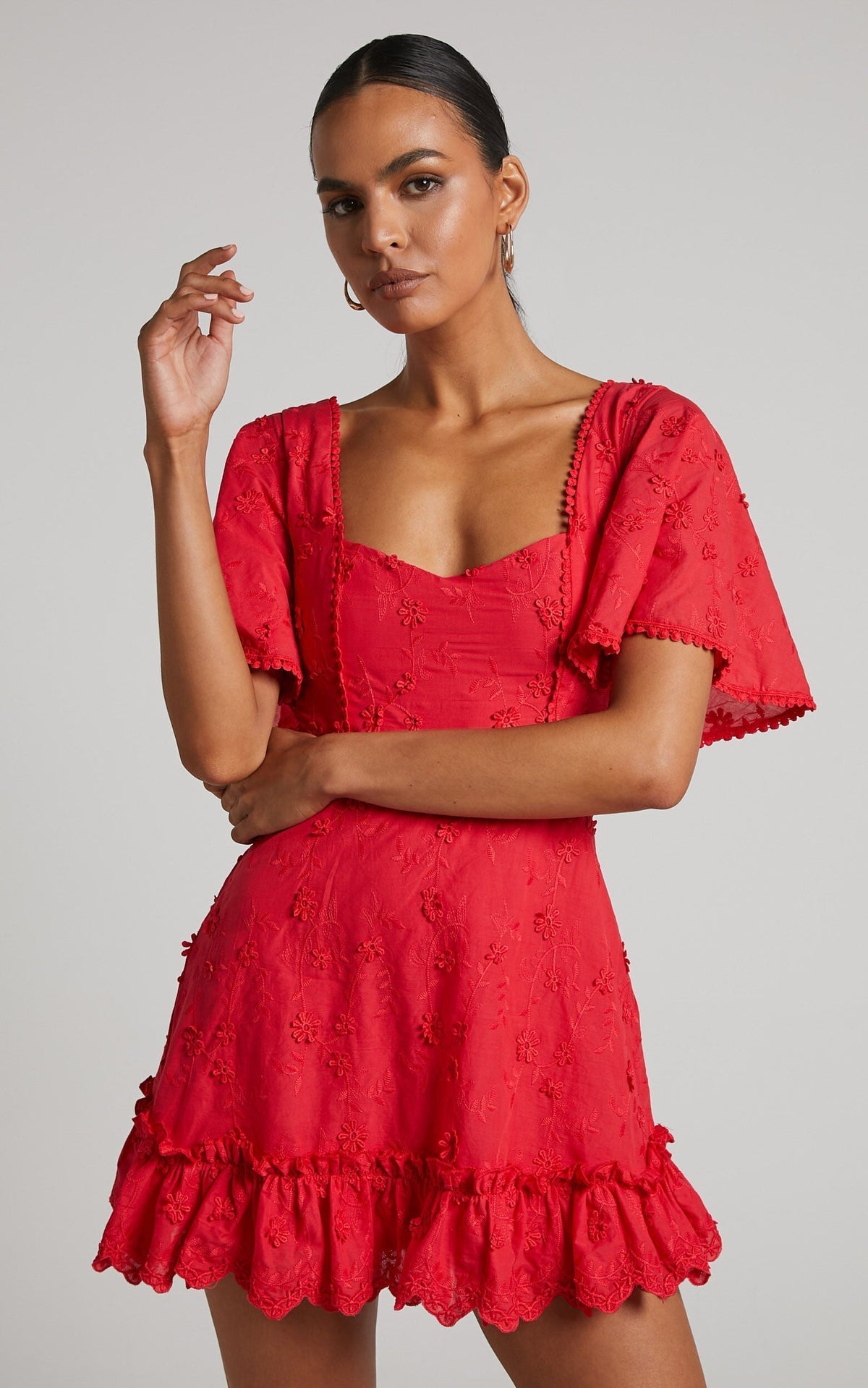 Fancy A Spritz Mini Dress - Square Neck Dress in Red