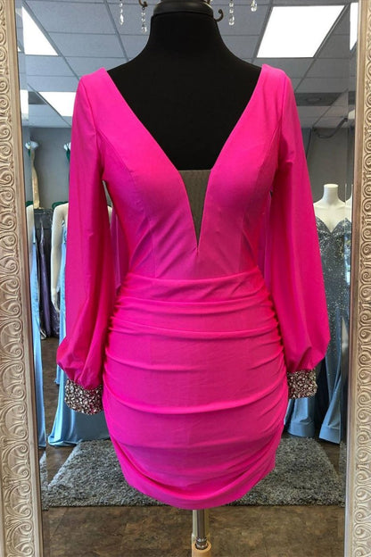 Elegant Long Sleeves Orange Short Homecoming Dress