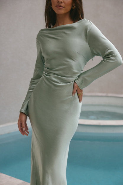 Forget Me Not Satin Maxi Dress Sage
