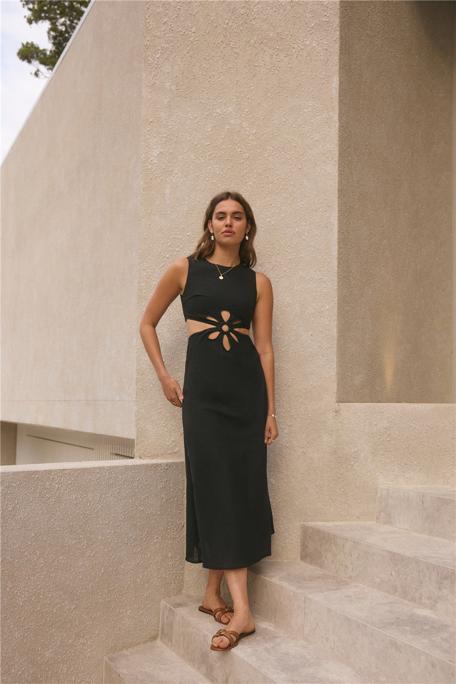 Fluttering Hearts Maxi Dress Black