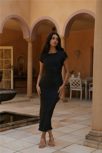 Siren Melody Satin Maxi Dress Black