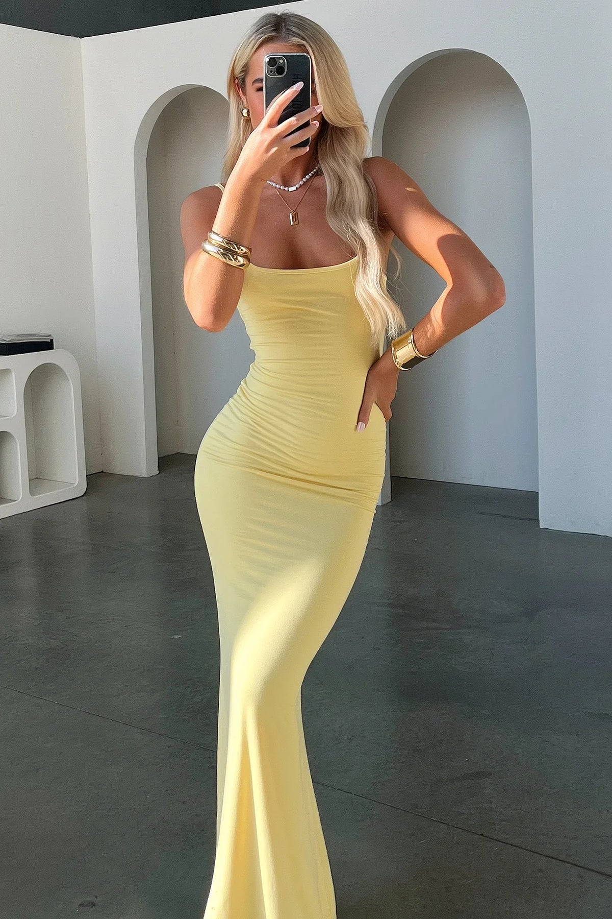 Otoway Bodycon Maxi Dress - Yellow
