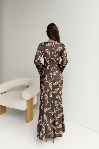 Angeline Long Sleeved Maxi Dress Brown