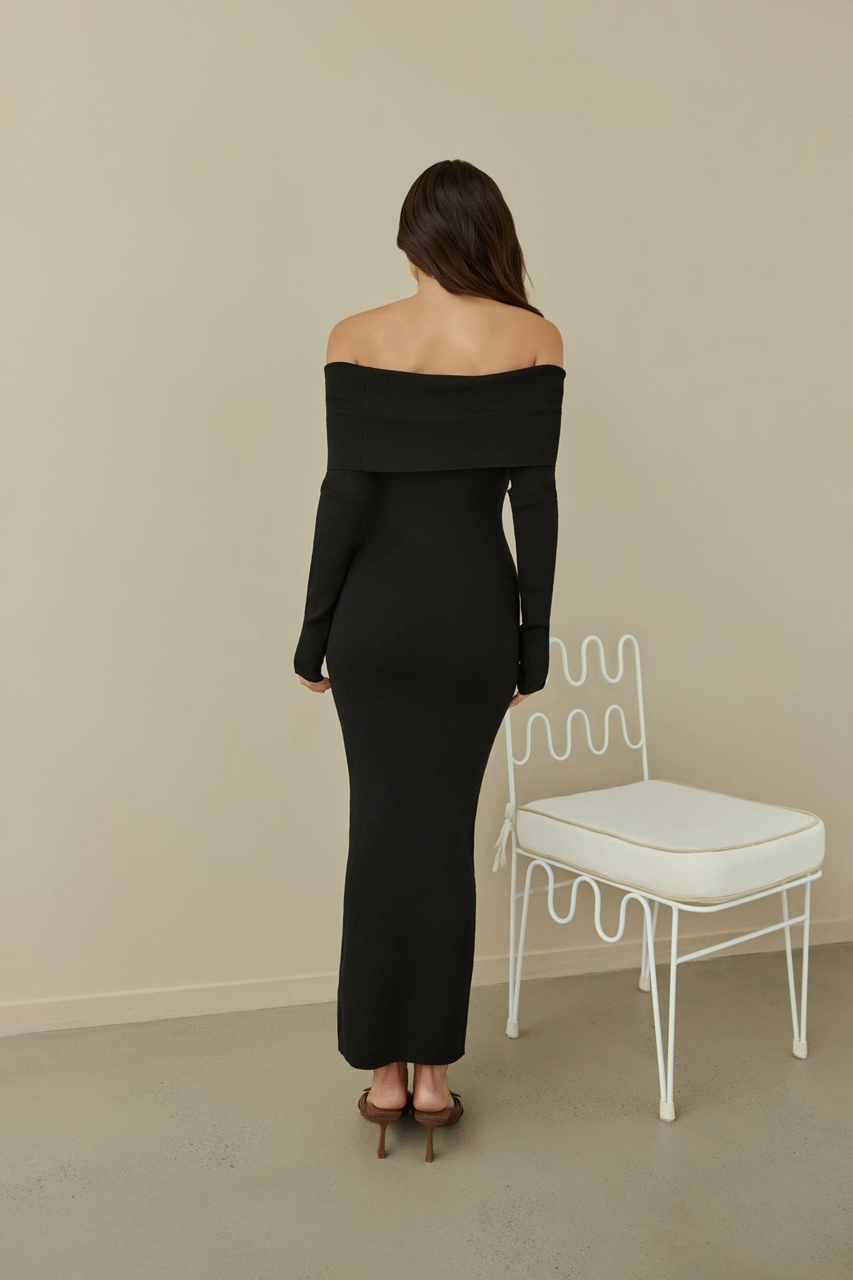 Angels Sing Off Shoulder Knit Maxi Dress Black