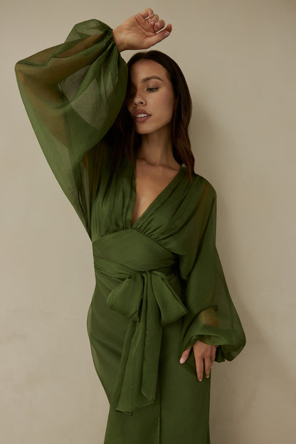 Our Nostalgia Long Sleeve Maxi Dress Green