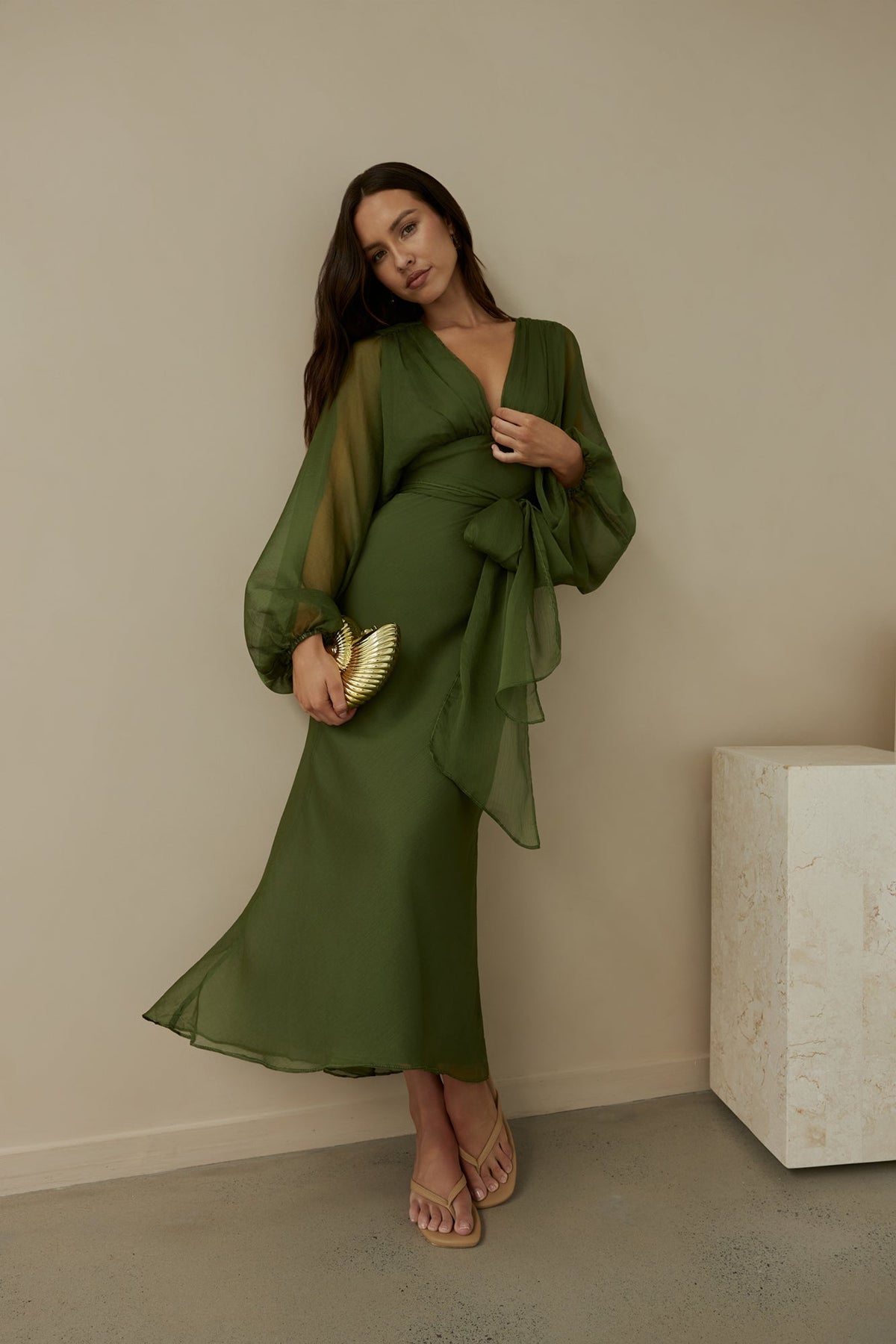 Our Nostalgia Long Sleeve Maxi Dress Green