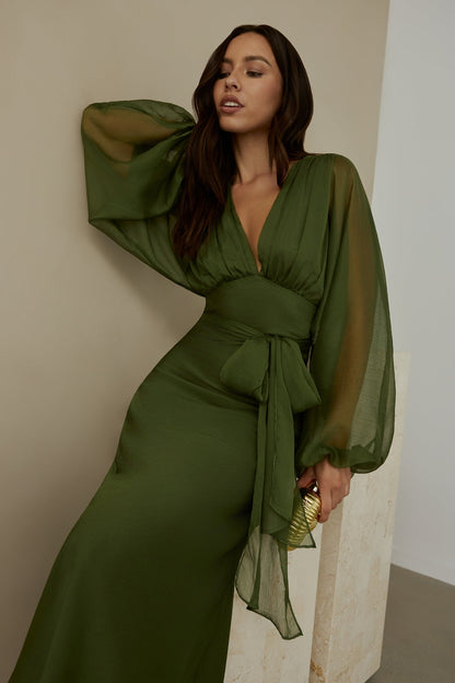 Our Nostalgia Long Sleeve Maxi Dress Green