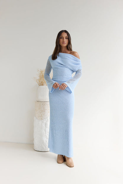 Cool Daze Long Sleeve Knit Maxi Dress Blue