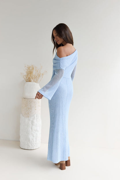Cool Daze Long Sleeve Knit Maxi Dress Blue
