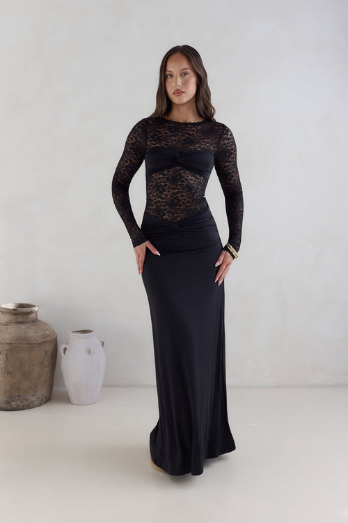 Larna Sleeved Maxi Dress Black