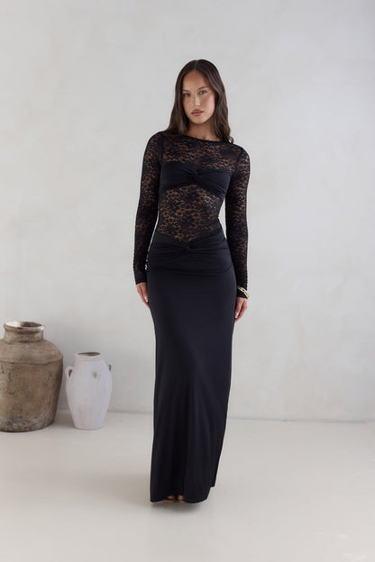 Larna Sleeved Maxi Dress Black