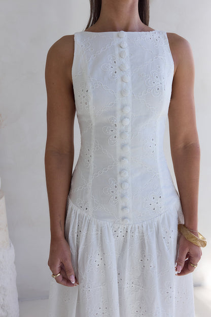 Jasmine Jewel Embroidered Maxi Dress White