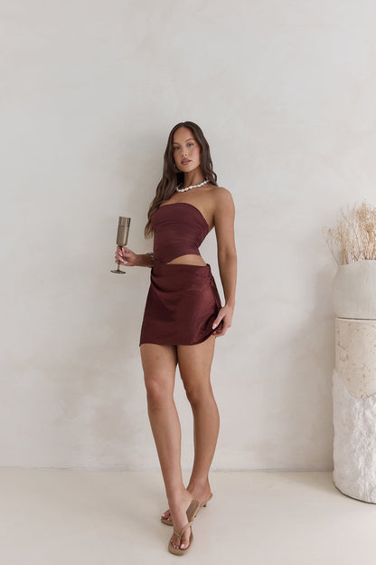 Call Me Darling Strapless Mesh Mini Dress Brown