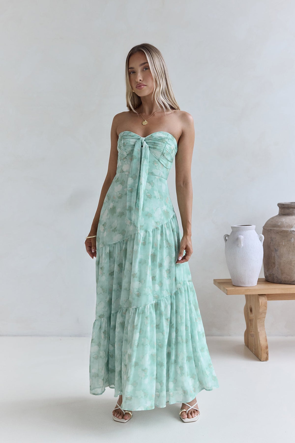 Hear Your Heartbeat Strapless Maxi Dress Green