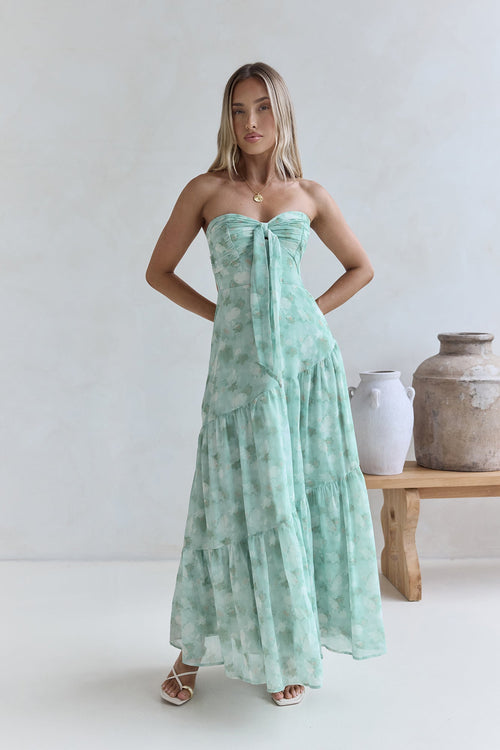 Hear Your Heartbeat Strapless Maxi Dress Green
