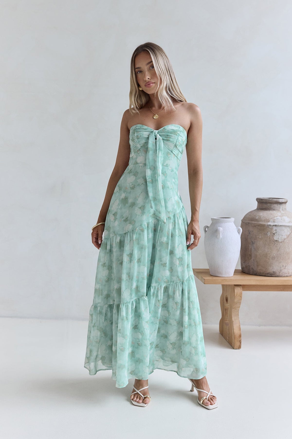 Hear Your Heartbeat Strapless Maxi Dress Green