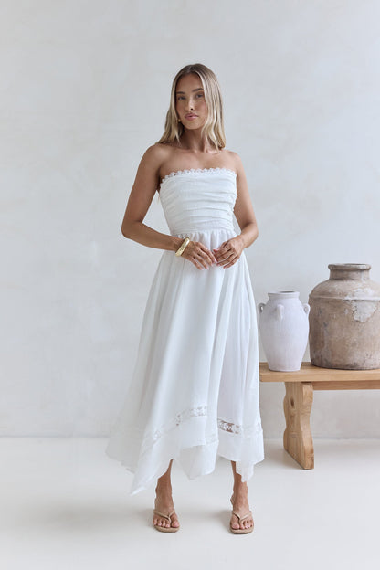 Lucia Strapless Midi Dress White