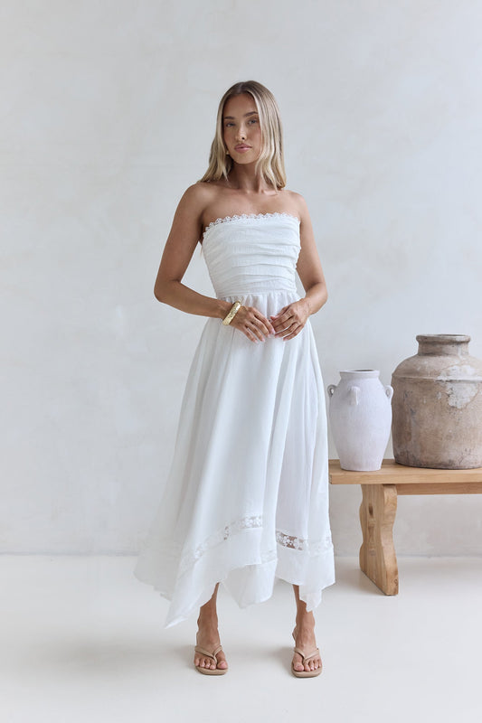 Lucia Strapless Midi Dress White