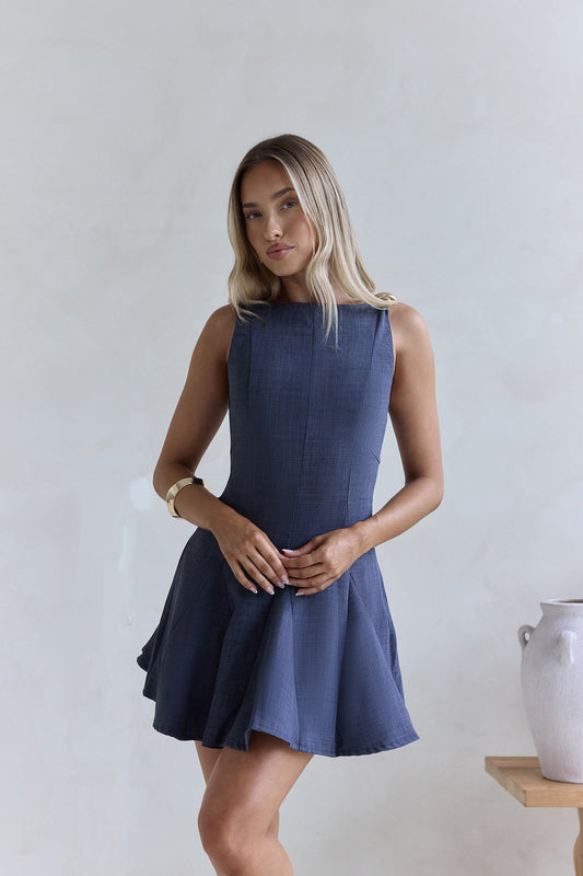 Wistful Bloom Mini Dress Navy