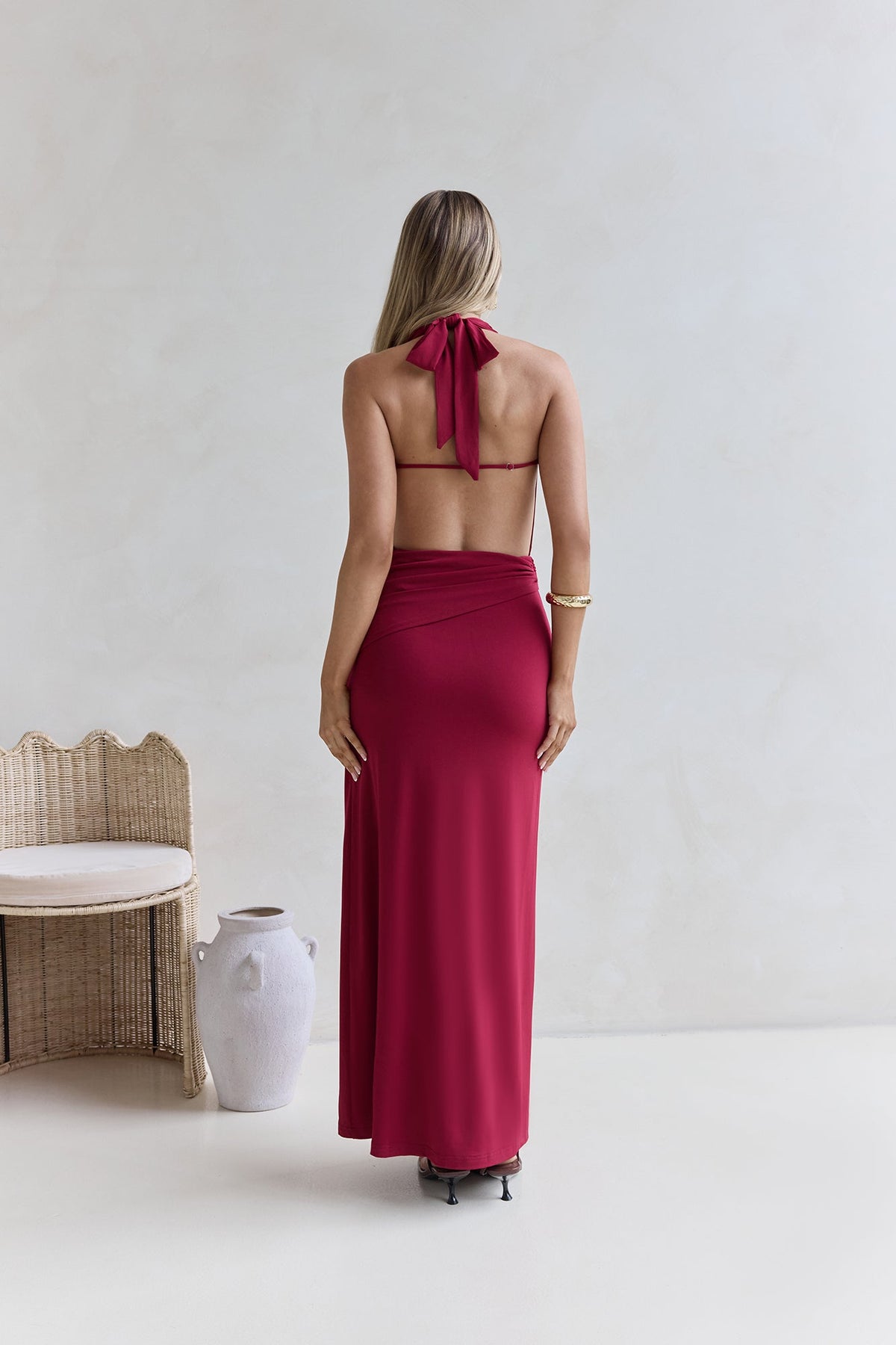 Kiss Journeys Halter Maxi Dress Burgundy