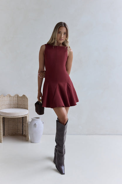 Wistful Bloom Mini Dress Burgundy