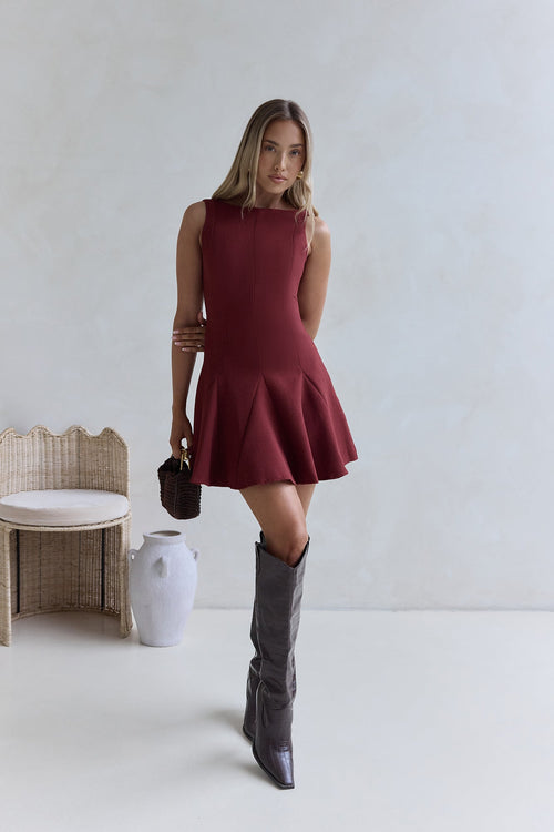 Wistful Bloom Mini Dress Burgundy