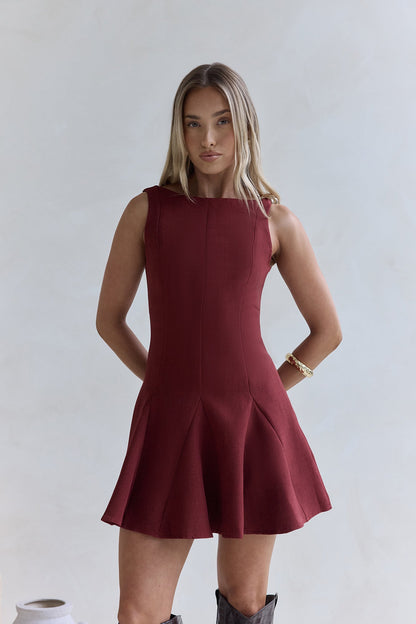 Wistful Bloom Mini Dress Burgundy