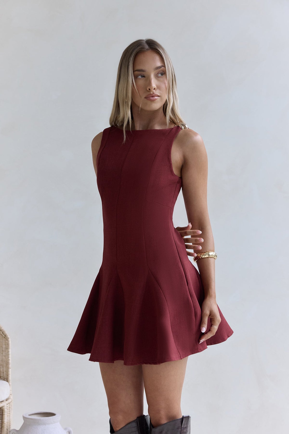 Wistful Bloom Mini Dress Burgundy