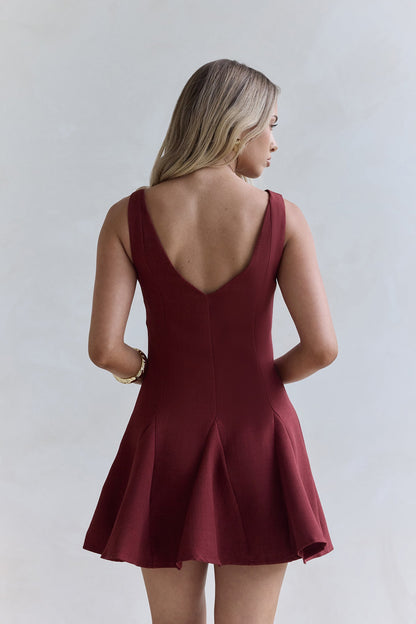 Wistful Bloom Mini Dress Burgundy