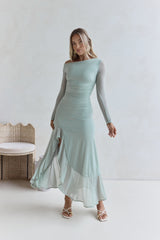 Whispered Secrets Mesh Long Sleeve Maxi Dress Sage