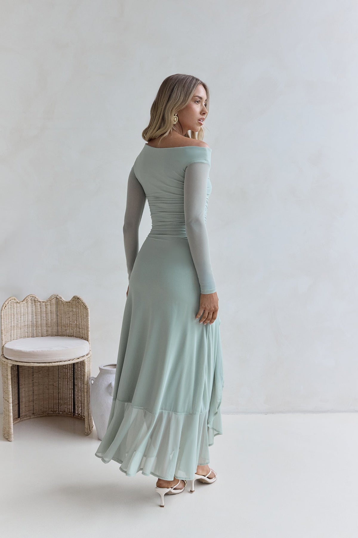 Whispered Secrets Mesh Long Sleeve Maxi Dress Sage