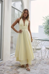 Spring Blossoms Halter Maxi Dress Lemon
