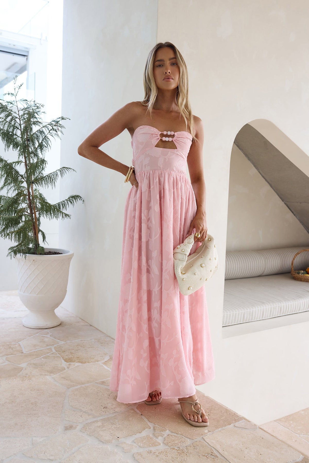 Angelic Moment Strapless Maxi Dress Pink