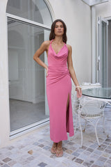 Morning Greetings Halter Maxi Dress Rose