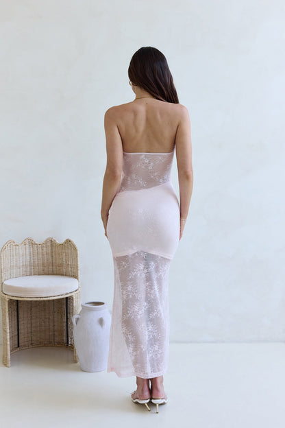For The Lovers Lace Strapless Maxi Dress Pink