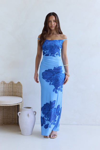 The Darling Edit Off Shoulder Maxi Dress Blue