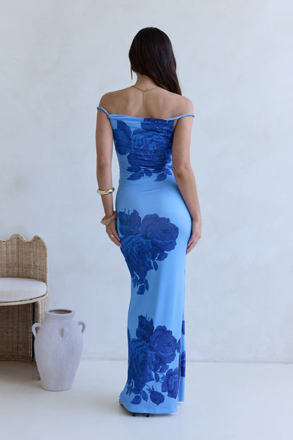 The Darling Edit Off Shoulder Maxi Dress Blue
