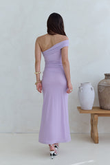Dahlia One Shoulder Mesh Maxi Dress Lilac