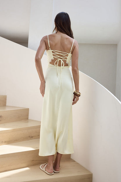 Romantic One Satin Maxi Dress Yellow