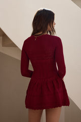 Pretty Portrait Long Sleeve Mini Dress Wine